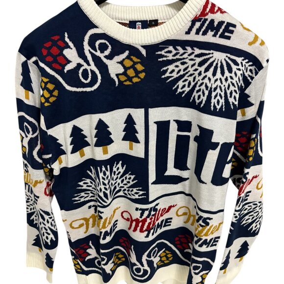 Miller Light Ugly Christmas Crew Neck Sweater Size XL Trees Logos NWT - Picture 1 of 5